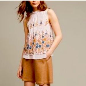 Anthropologie brand Harilyn sz lge crème  blue and gold floral patten lace shirt